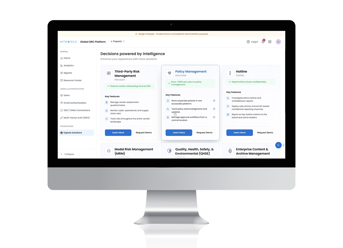 GRC Platform Screenshot - Solution Menu
